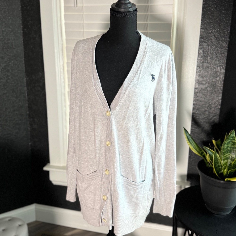 Y2K Abercrombie & Fitch Gray Longline Button Front Cardigan Sweater Moose Logo M